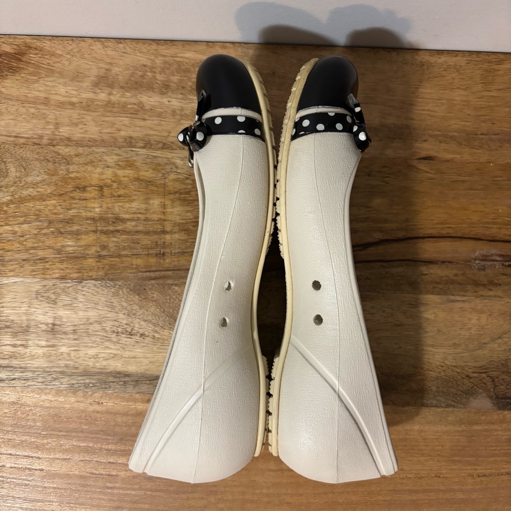 CROCS White and Black Ballet Flats with Polka Dot Bow - Picture 8 of 14